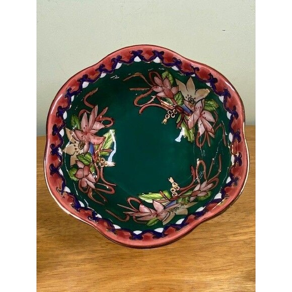 Jacks & Perkins Decorative Ceramic Hand Painted Scalloped Rim Bowl with Flowers - Picture 1 of 14